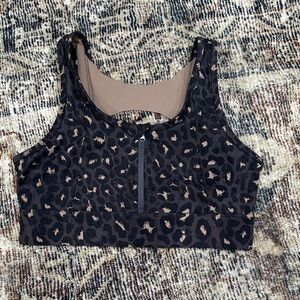 Varley Black and Cream Animal Print Sports Bra Molten Leopard Print